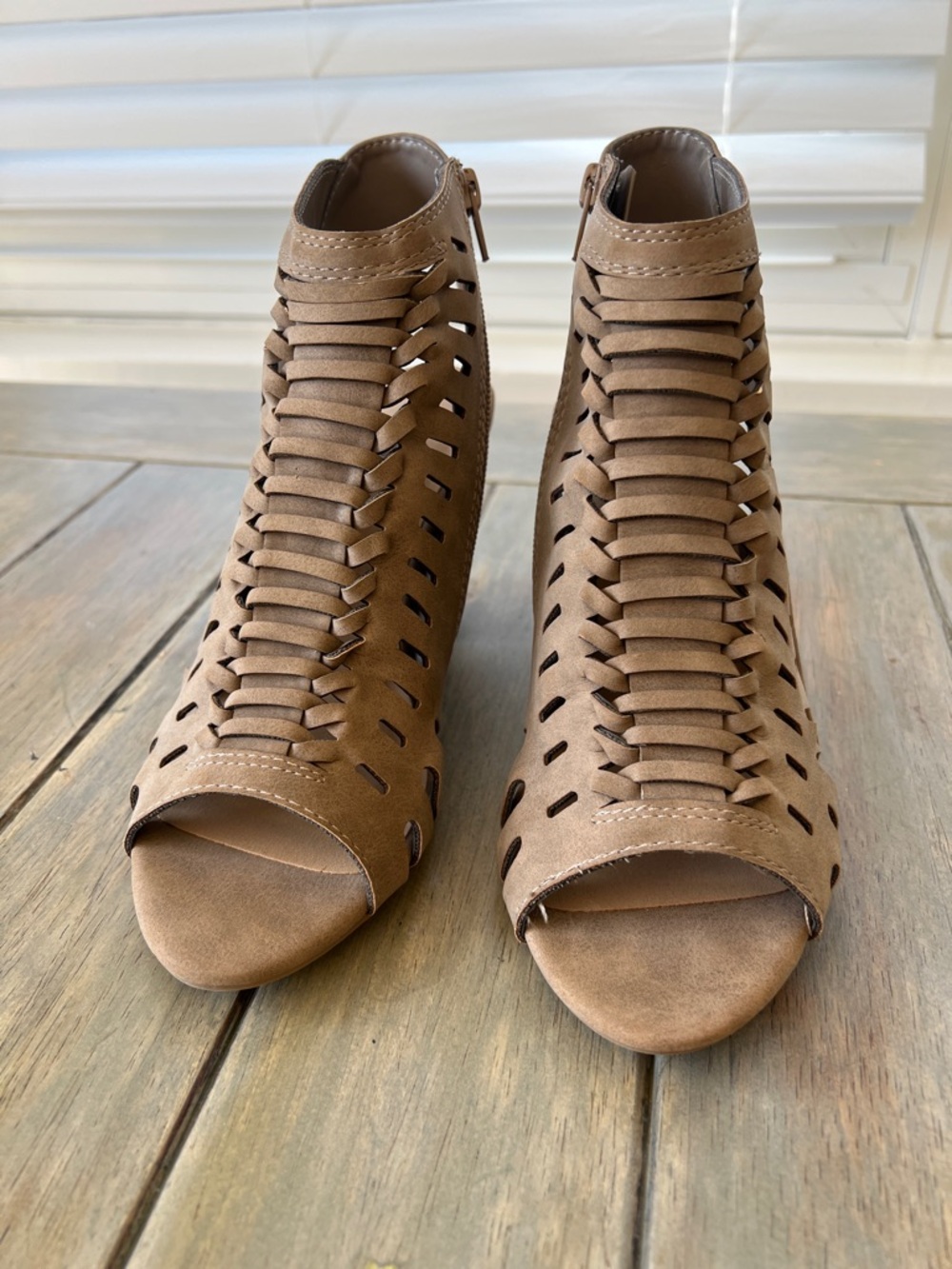 Cityclassified Taupe Woven Peep-Toe Mules